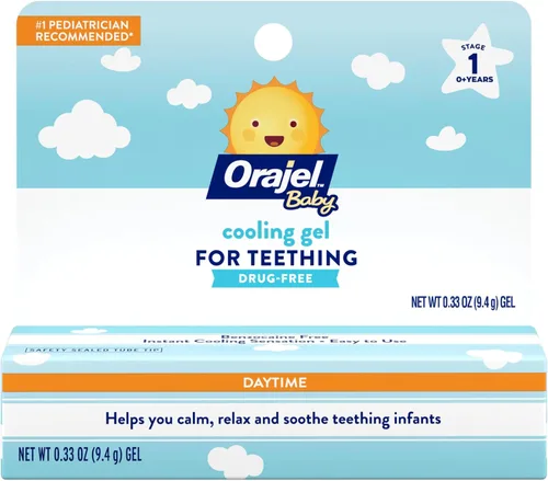 Orajel Gel de Enfriamiento Diurno para Dentición de Bebé, Sin Medicamentos, Marca Recomendada #1 por Pediatras para Dentición*, Un Tubo de 9.6ml