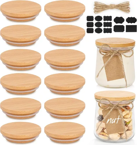 Miniatura 9 de Oui Yogurt - Juego de tapas para tarros de madera con anillos de sellado de silicona, paquete de 8 unidades para almacenamiento de vidrio