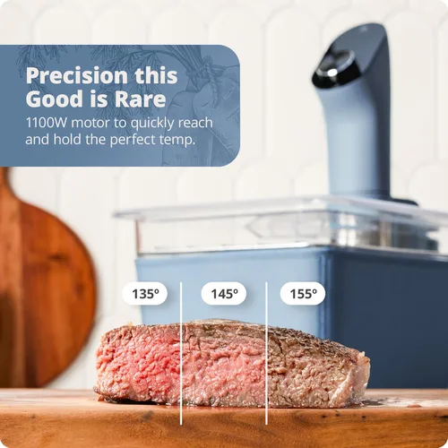 Miniatura 3 de Greater Goods - Máquina de Sous Vide de Cocina, Cocina de Precisión, Circulador de Inmersión, Motor Sin Escobillas, 1100 Watts (Azul Piedra)