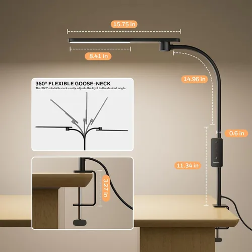 Miniatura 4 de Honeywell HJ2 Sunturalux™ Lámpara de escritorio LED con abrazadera, luz CRI≥97 de espectro completo, 3 modos de color y atenuación continua, cuello