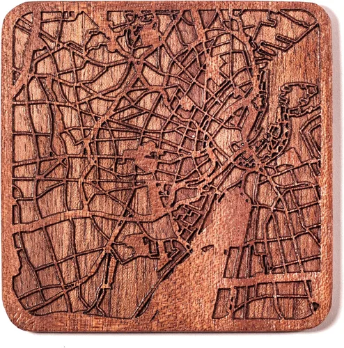 Miniatura 16 de Posavasos Amsterdam Map by O3 Design Studio, 1 pieza, posavasos de madera Sapele con mapa de la ciudad, hecho a mano, varias ciudades opcionales