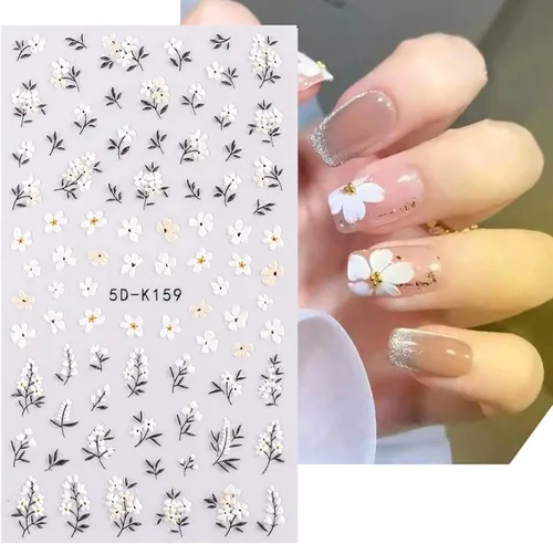 Miniatura 6 de Calcomanías de arte de uñas de flores 5D en relieve, calcomanías de uñas autoadhesivas para primavera y verano, accesorios de flores 3D