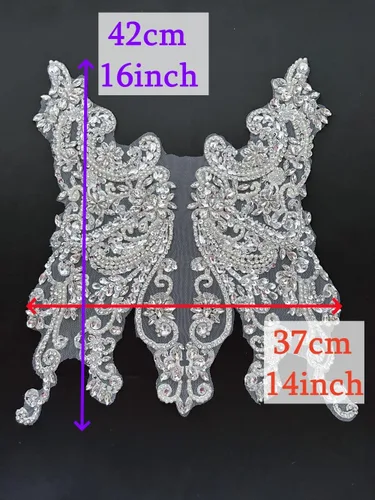 Miniatura 5 de Apliques de encaje hechos a mano con diamantes de imitación para coser en cuentas de vidrio, accesorios para ropa de vestir (blanco)