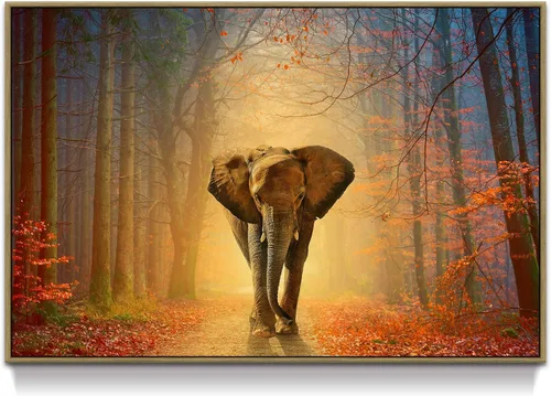 Miniatura 9 de Arte de pared blanco y negro de elefante – Pintura rústica en lienzo – Imagen de animales africanos – Obra de arte natural para decoración de baño