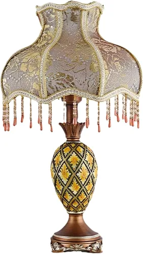 Miniatura 13 de Lámpara de mesa inteligente victoriana con cuentas de cristal y acabado dorado, base de resina verde esmeralda, enchufe E26 para dormitorio, Verde 1