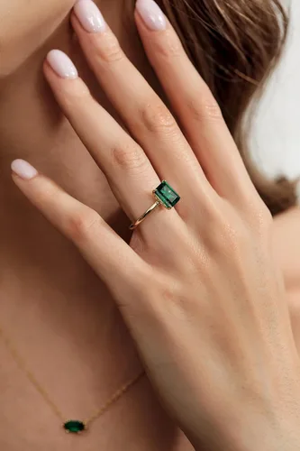 Miniatura 3 de Anillos de compromiso de plata de ley 925 de 3 quilates para mujer, diseño solitario de esmeralda verde, anillos de promesa simples para ella