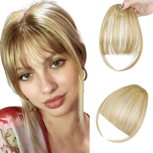 Miniatura 13 de Flequillo con clip, flequillo falso fácil de usar, flequillo de clip en flequillo, extensiones de cabello rubio francés, flequillo sintético