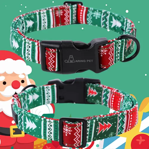 Miniatura 2 de ARING PET Collar de Navidad para perro, lindo collar de copos de nieve populares rojo y verde con hebilla de liberación rápida para cachorros