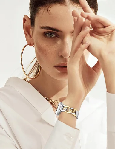 Miniatura 7 de JR.DM Correas de reloj de oro plateado para mujer, compatibles con Apple Watch de 1.496 in 1.575 in 1.614 in 1.654 in (S10/11), pulsera de metal