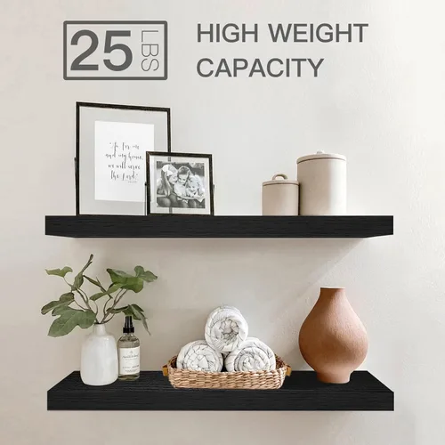 Miniatura 4 de QEEIG Estantes flotantes para pared de 23.6 pulgadas de largo, estante montado en la pared, baño, cocina, sala de estar, dormitorio, granja, C. negro