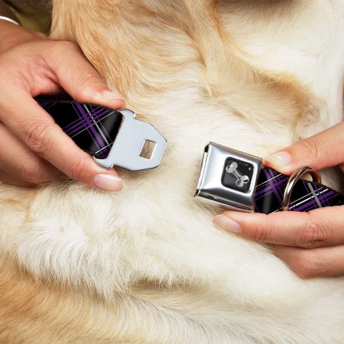 Miniatura 8 de Buckle-Down Collar de perro con hebilla para cinturón de seguridad, a cuadros, negro, morado, gris, 1 pulgada de ancho, se adapta a cuello de 9 a 15
