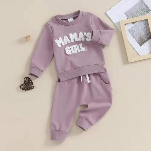 Miniatura 21 de Conjunto de 2 piezas de ropa de otoño para bebé y niña, sudadera de manga larga con cuello redondo y pantalones deportivos, conjunto de traje