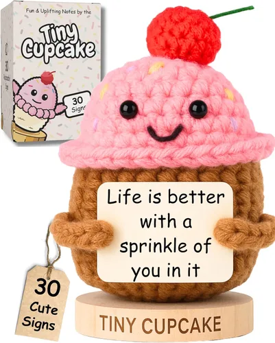 Regalo de Amistad para Mujeres - Cupcake de Crochet Positivo Hecho a Mano con 30 Lindas Tarjetas de Afirmación - Idea de Regalo de Apoyo Emocional