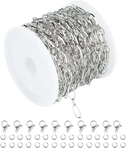 Miniatura 8 de UMAOKANG Cadenas de collar chapadas en oro para hacer joyas, cadena de clip de acero inoxidable 304 a granel con cierres de langosta y anillos Rolo