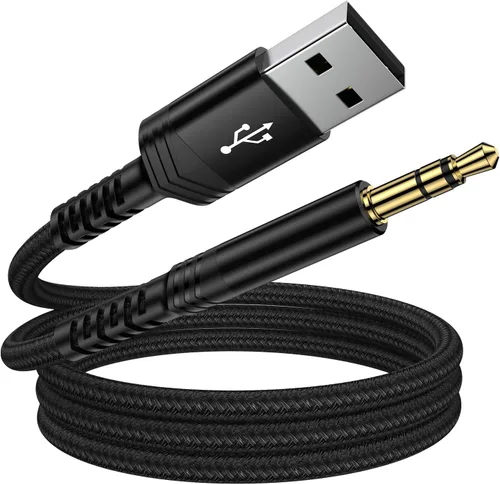 Cable USB a 3.5mm Audio Aux, 0.9m Adaptador USB Macho a AUX Macho TRS Cable de Audio Trenzado Estéreo para Auriculares, Altavoces, PC, Laptop, Negro