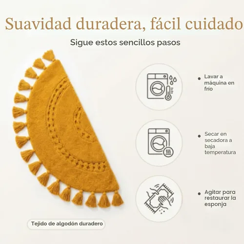 Miniatura 9 de Alfombras de baño bohemias, alfombra de algodón de medio círculo con inserto de ganchillo, borlas y parte trasera antideslizante, tapete de baño
