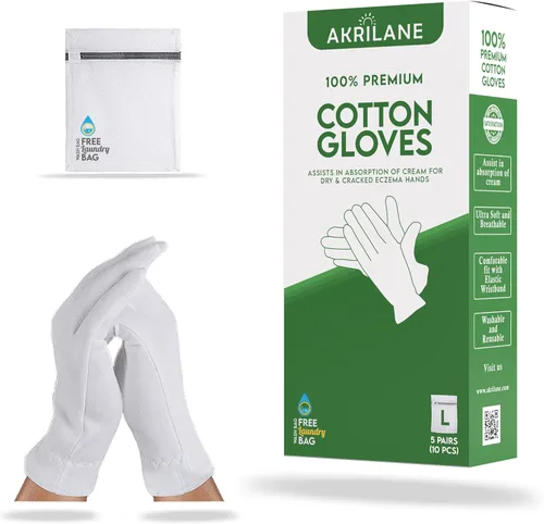 Miniatura 10 de XS Extra Small 10 pares de guantes de algodón 100% premium para manos secas Guantes hidratantes nocturnos para eczema, psoriasis y tratamiento