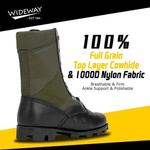 Miniatura 49 de Botas militares de WIDEWAY para hombres, botas de combate de jungla tácticas de cuero resistente al deslizamiento, negras, para hombres, todo