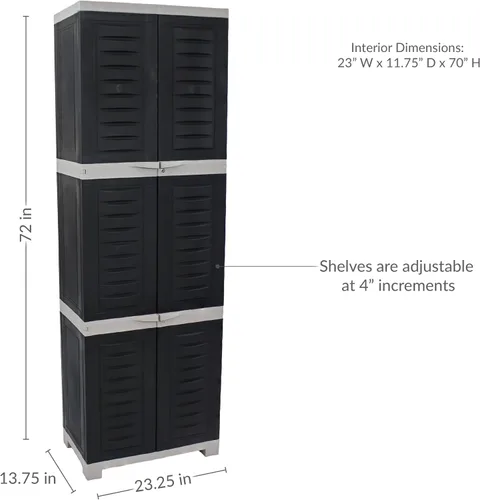 Miniatura 2 de Sunnydaze - Armario de almacenamiento con cerradura, armario de almacenamiento para interiores o garaje con 4 estantes ajustables, 72 pulgadas