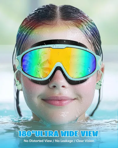 Miniatura 7 de Aegend Nuevo paquete de 2 gafas de natación de visión amplia para niños, gafas antivaho/anti-UV sin fugas con tapones para los oídos para niños de 3