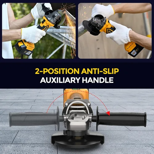 Miniatura 9 de Amoladora angular inalámbrica sin escobillas, kit de caja de herramientas de amoladora angular de 21 V, con baterías de litio de 2 x 4.0 Ah