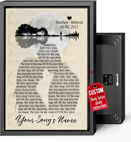 Miniatura 20 de H-DEWALL Lienzo personalizado con letras de canciones enmarcado, regalos para ella, obra de arte para el dormitorio, lienzo musical personalizado