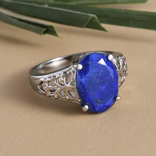 Miniatura 3 de Compra LC - Anillo de lapislázuli azul calado celta vintage para mujer, acero inoxidable, Metal, Lapislázuli