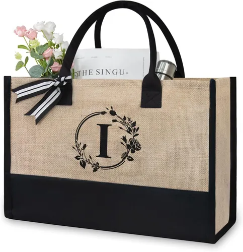 Miniatura 150 de TOPDesign Personalized Initial Canvas Beach Bag, Monogrammed Gift Tote Bag for Women