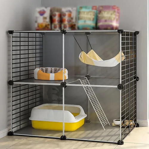 Miniatura 9 de DIY 2/3 Tier Cat House, Panorama Cat Villa, Gabinete para Gato, Diseño Semicerrado, Espacio Libre Extra Grande, Fácil de montar