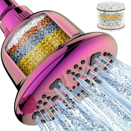 Miniatura 14 de Cabezal de ducha filtrado certificado NSF, cabezal de ducha de lluvia de alta presión con filtro para suavizador de agua dura, fácil de instalar