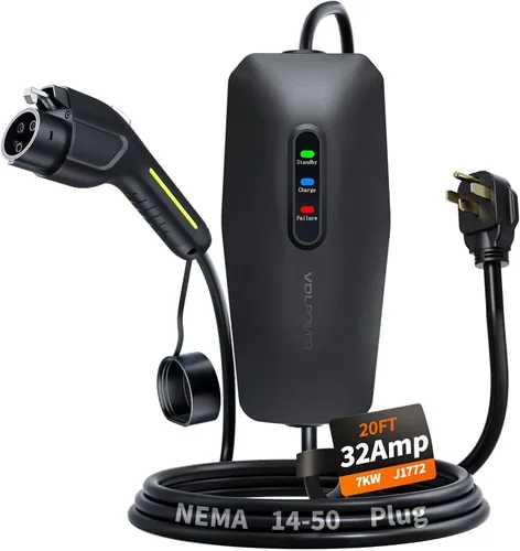Miniatura 18 de Cargador de vehículo eléctrico de nivel 1/2, 16 amperios y 3.5 kW, cargador portátil con cable de 20 pies, estación de carga doméstica, con enchufe