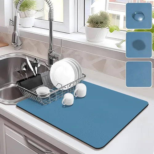 Miniatura 19 de Estera de secado para encimera de cocina, tapete de café con respaldo de goma absorbente que oculta manchas