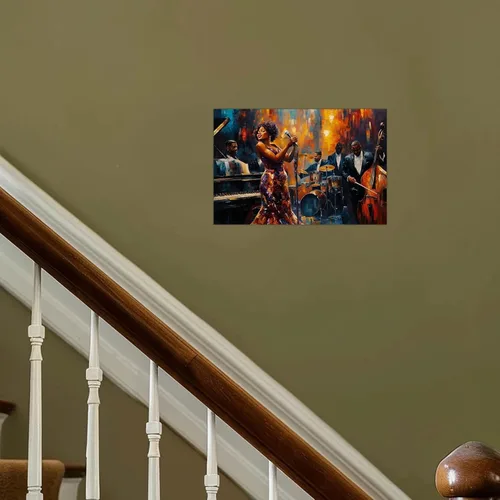 Miniatura 2 de SWQYLB Arte de pared con música afroamericana, pintura de banda de jazz, impresiones en lienzo abstractas negras con imágenes musicales para club