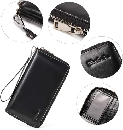 Miniatura 5 de BOSTANTEN - Carteras de cuero para mujer, bloqueo de identificación por radio frecuencia (RFID), cierre de cremallera alrededor, tarjetero, cartera