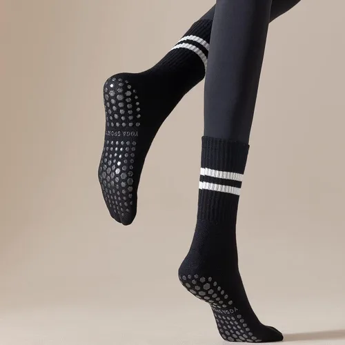 Miniatura 3 de Lacholin 3 pares de calcetines de yoga y pilates con empuñaduras para mujer, calcetines de algodón antideslizantes para barras, ballet, danza