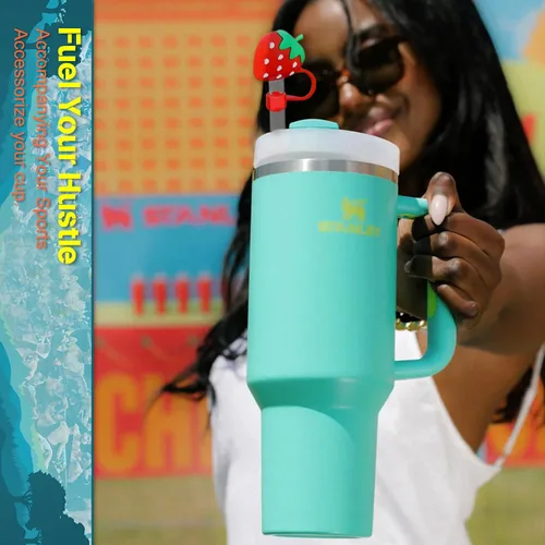 Miniatura 6 de Stanley - Juego de funda para popote y popote de repuesto de 40 onzas, 6 popotes reutilizables + 4 adornos de silicona + cepillo limpiador
