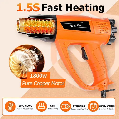 Miniatura 2 de Pistola de calor de 1800 W para bricolaje, artesanos y reparación de productos electrónicos, temperatura variable de 140 °F a 1112 °F, calor rápido