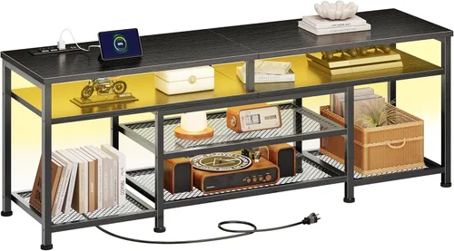 Miniatura 9 de Furologee Soporte de TV con tomas de corriente y luces LED, centro de entretenimiento de 63 pulgadas para televisores de 60, 65, 70 pulgadas, mesa