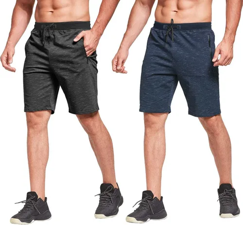 Miniatura 3 de Boyzn Pantalones cortos deportivos para hombre, cómodos, de algodón, con cintura elástica, con bolsillos con cremallera