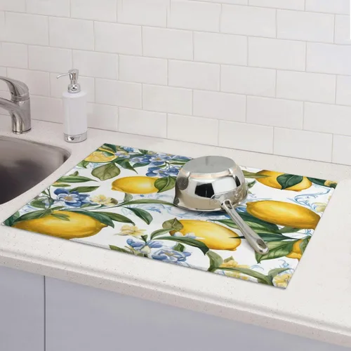 Miniatura 3 de Tapete de secado de platos de limón para encimera de cocina, protector y decoración súper absorbente de doble cara de microfibra para barra de café
