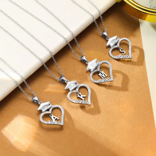 Miniatura 6 de M MOOHAM Regalos de graduación para ella 2024, chapado en oro blanco de 14 quilates, circonita cúbica, colgante de corazón, collares con inicial