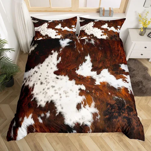 Miniatura 14 de Funda de edredón con estampado de vaca marrón para niñas y niños, funda de edredón de piel de vaca de las tierras altas, juego de ropa de cama