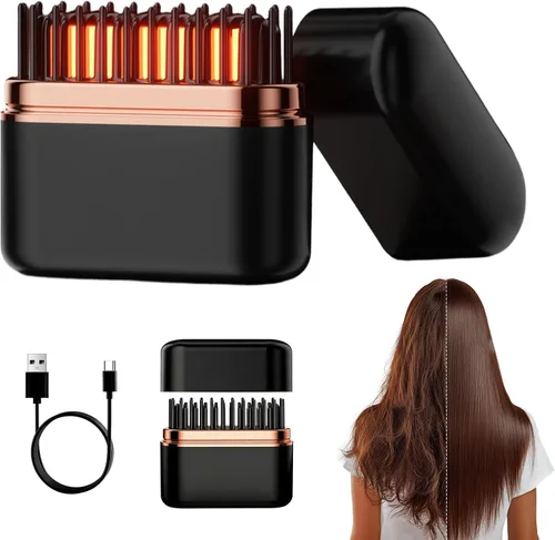Mini cepillo alisador de pelo, alisador de pelo portátil, peine alisador de viaje inalámbrico para mujeres, cepillo de calentamiento rápido