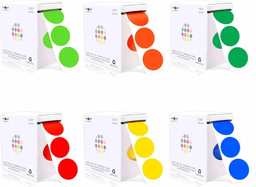 Miniatura 48 de PARLAIM Pegatinas adhesivas permanentes redondas de 1 pulgada con código de color en forma de puntos, 1000 por rollo, caja dispensadora de Azul