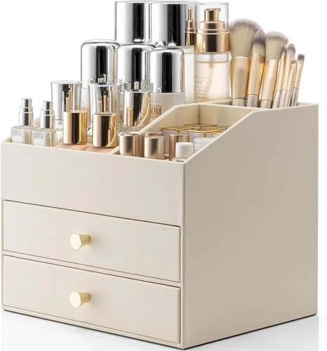 Miniatura 13 de Organizador de maquillaje Vlando, organizador para el cuidado de la piel para tocador, organizador de maquillaje de PU con cajones, estuche