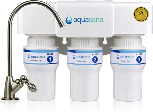 Aquasana Filtro de agua para debajo del fregadero | Filtración de 3 etapas | Certificado para reducir hasta un 99.99% de PFAS, plomo, cloro y más |