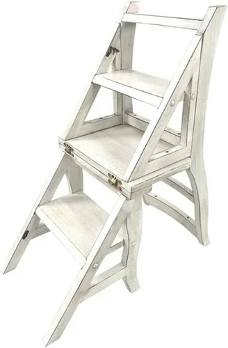 Miniatura 7 de Antigua silla plegable de la escalera de la biblioteca en blanco