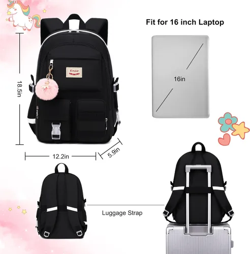 Miniatura 4 de Mochila para niñas, mochila escolar para laptop de 15.6 pulgadas, mochila grande para primaria, primaria, escuela media, mochilas para niños