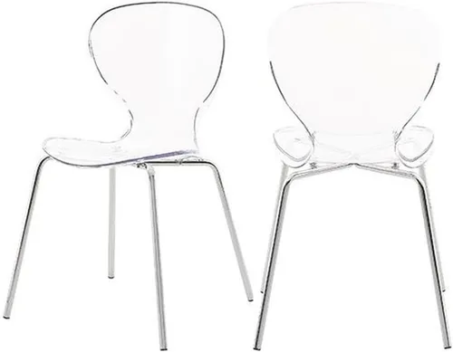 Miniatura 4 de Meridian Furniture Clarion Collection Modern - Silla de comedor apilable de policarbonato Lucite contemporánea con patas de metal resistentes, juego