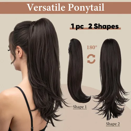 Miniatura 2 de Extensión de cola de caballo con clip, de 18 pulgadas, extensiones de cabello para mujer, cola de caballo larga y recta, cola de caballo rizada